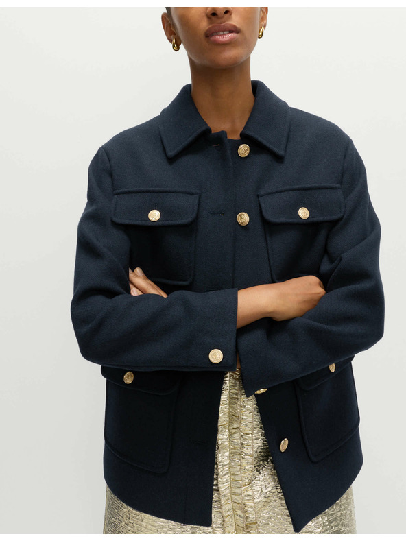 Marks & Spencer Praktická bunda s kapucňou zo zmesi vlny Marks & Spencer námorná modrá