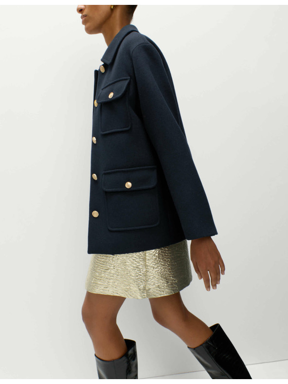 Marks & Spencer Praktická bunda s kapucňou zo zmesi vlny Marks & Spencer námorná modrá