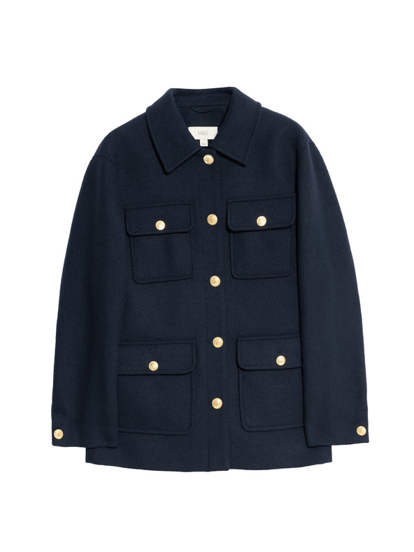 Marks & Spencer Praktická bunda s kapucňou zo zmesi vlny Marks & Spencer námorná modrá