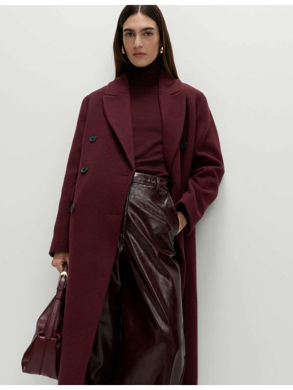 Marks & Spencer Dlhý dvojstranný kabát s prídavkom vlny Marks & Spencer červená