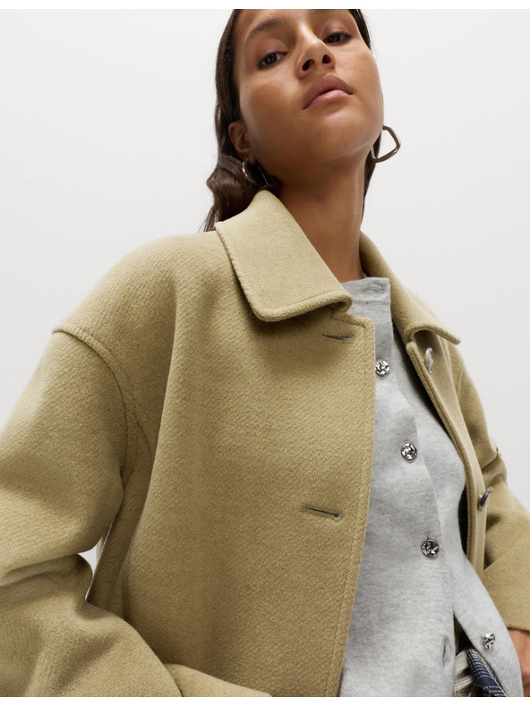 Marks & Spencer Jednostranný keprovej kabát s golierom Marks & Spencer hnedá