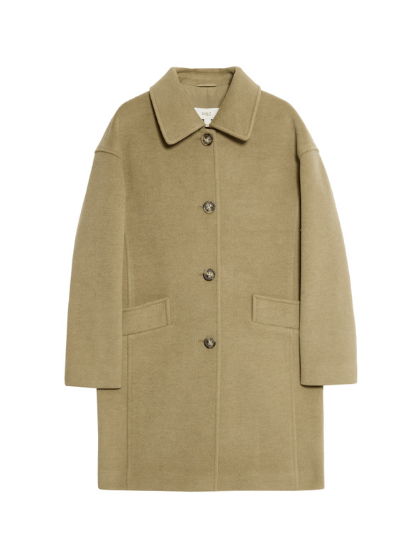 Marks & Spencer Jednostranný keprovej kabát s golierom Marks & Spencer hnedá