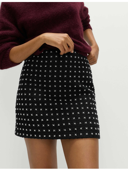 Marks & Spencer Zdobená áčková mini sukňa z tvídu Marks & Spencer čierna