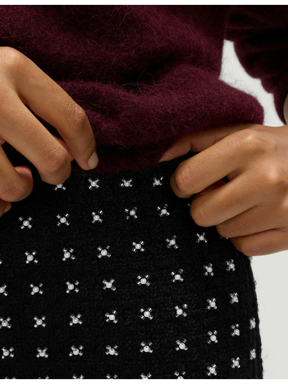 Marks & Spencer Zdobená áčková mini sukňa z tvídu Marks & Spencer čierna