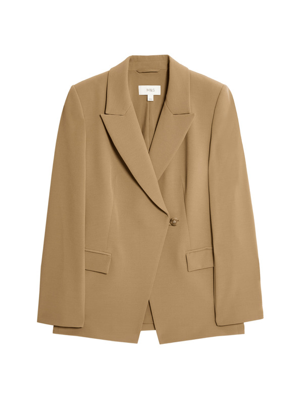 Marks & Spencer Priľnavý keprovitý blejzer so zúžením v páse Marks & Spencer hnedá