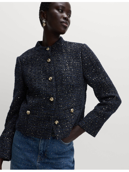 Marks & Spencer Trblietavý tvídový blejzer bez goliera, s podielom vlny Marks & Spencer námorná modrá