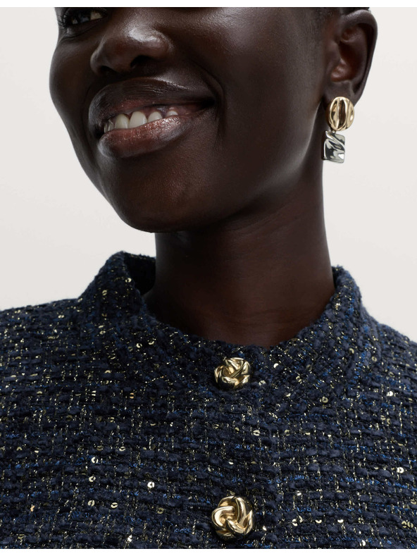 Marks & Spencer Trblietavý tvídový blejzer bez goliera, s podielom vlny Marks & Spencer námorná modrá