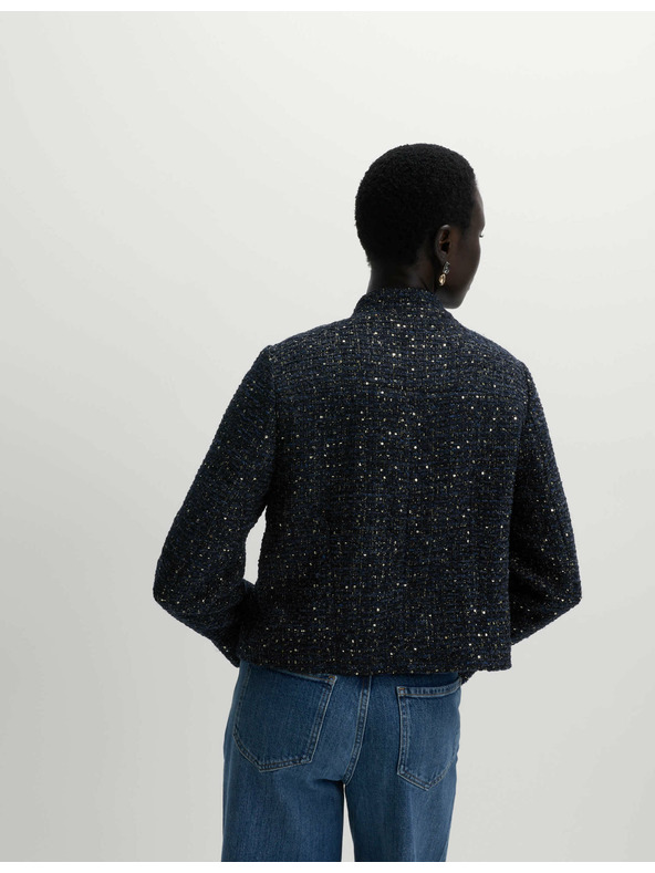 Marks & Spencer Trblietavý tvídový blejzer bez goliera, s podielom vlny Marks & Spencer námorná modrá