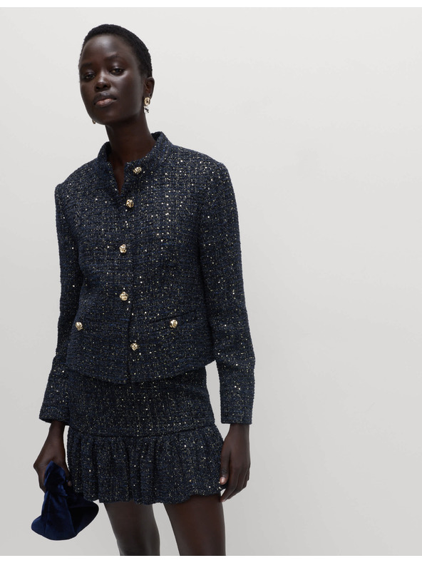 Marks & Spencer Trblietavý tvídový blejzer bez goliera, s podielom vlny Marks & Spencer námorná modrá