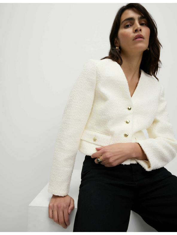 Marks & Spencer Bunda s výstrihom do V a vlnou Marks & Spencer smotanová