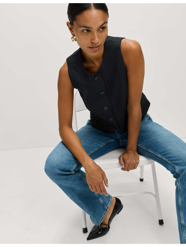 Marks & Spencer Pruhovaná vesta bez goliera Marks & Spencer námorná modrá