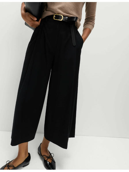 Marks & Spencer Tkaná plisovaná kalhotová sukňa so širokými nohavicami Marks & Spencer čierna