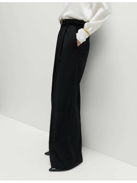 Marks & Spencer Plisované nohavice so širokými nohavicami Marks & Spencer čierna