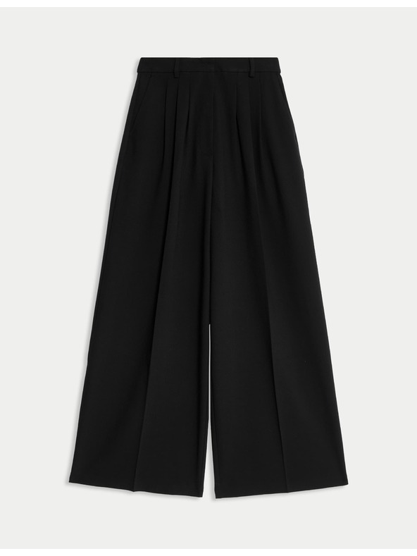 Marks & Spencer Nohavice so sklady a širokými nohavicami Marks & Spencer čierna