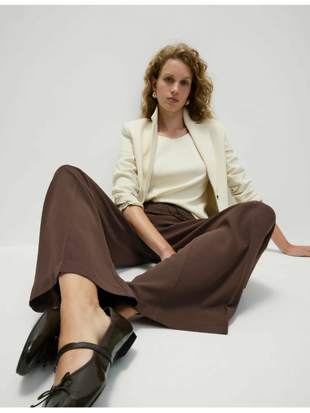 Marks & Spencer Krepové nohavice so širokými nohavicami a elastickým pásom Marks & Spencer hnedá