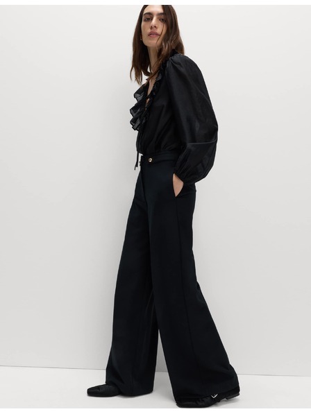 Marks & Spencer Nohavice so stiahnutím v páse a širokými nohavicami Marks & Spencer čierna