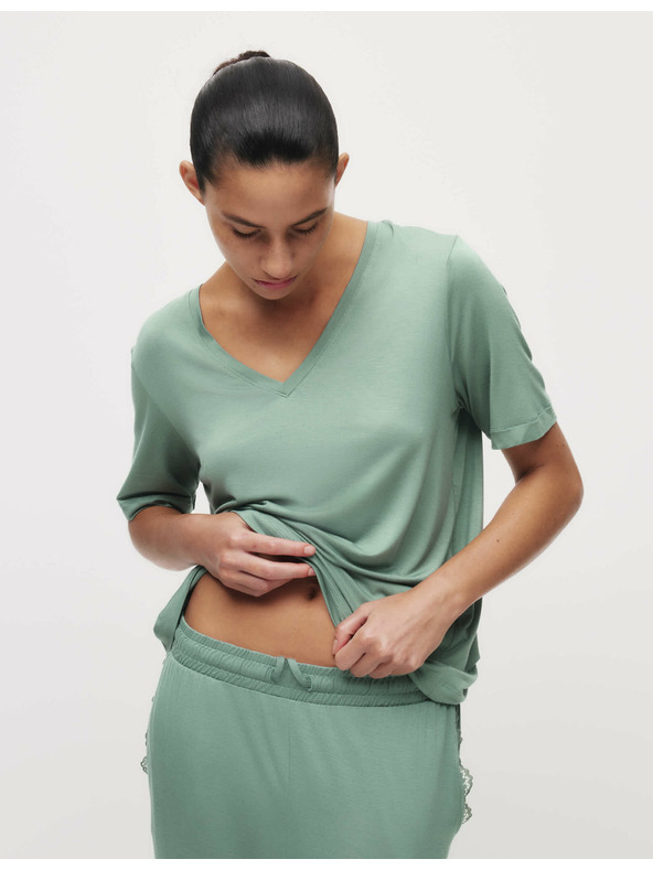 Marks & Spencer Pyžamový top s čipkovým detailom Marks & Spencer zelená