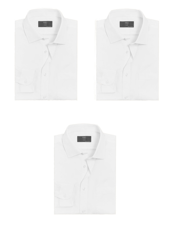 Marks & Spencer Sada troch kusov pánských bielych košieľ Marks & Spencer