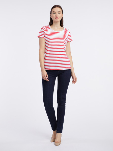 Orsay Bielo-červené dámske pruhované tričko ORSAY