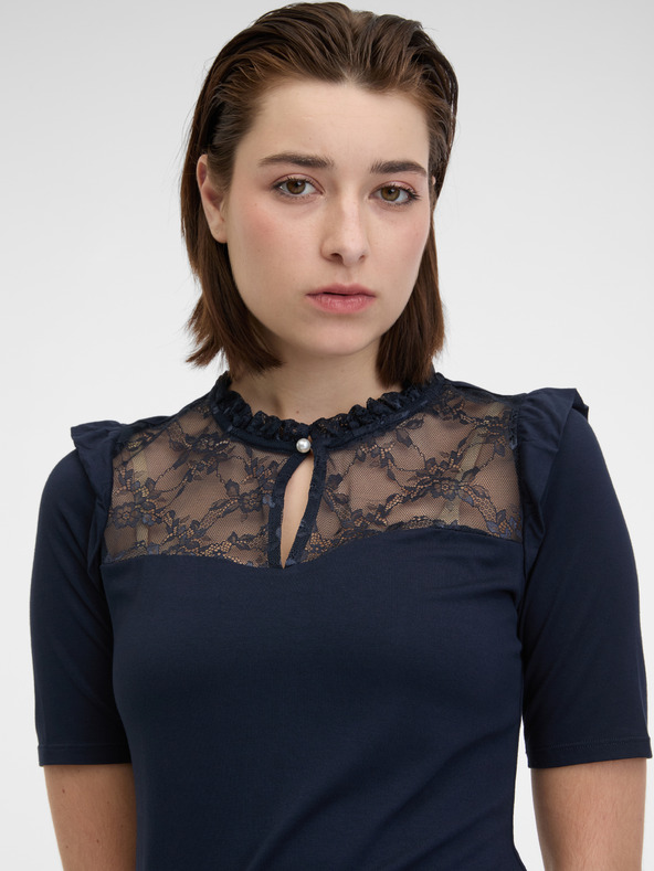 Orsay Tmavomodré dámske tričko s čipkou ORSAY