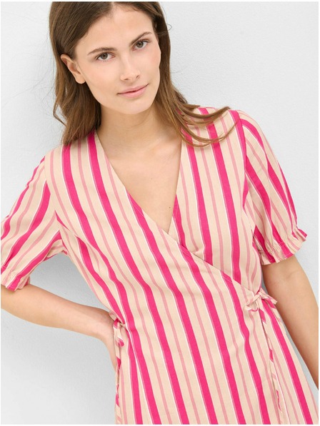 Orsay Ružové pruhované zavinovacie ľanové šaty ORSAY