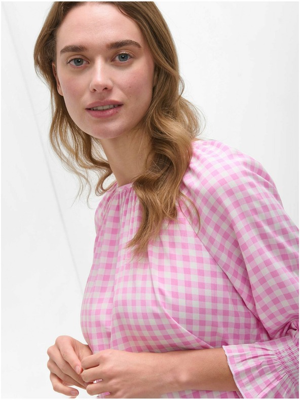 Orsay Ružová kockovaná blúzka s dlhým rukávom ORSAY