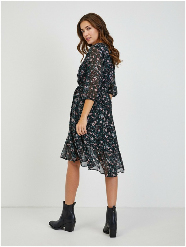 Orsay Čierne dámske kvetinové šaty s viazaním ORSAY