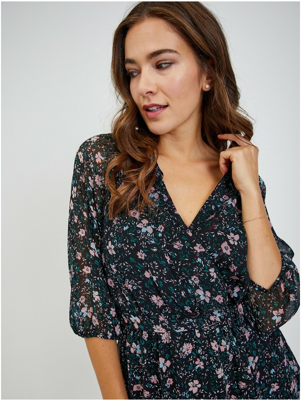 Orsay Čierne dámske kvetinové šaty s viazaním ORSAY