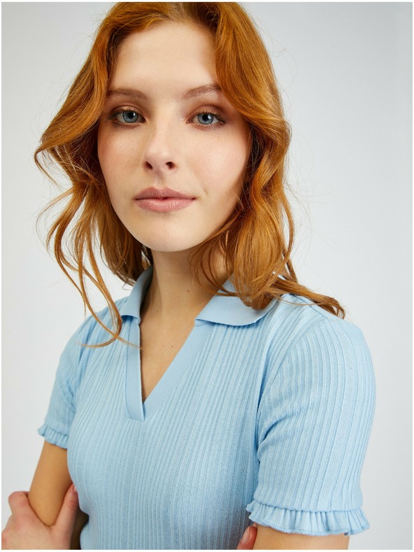 Orsay Svetlomodré dámske rebrované polo tričko ORSAY
