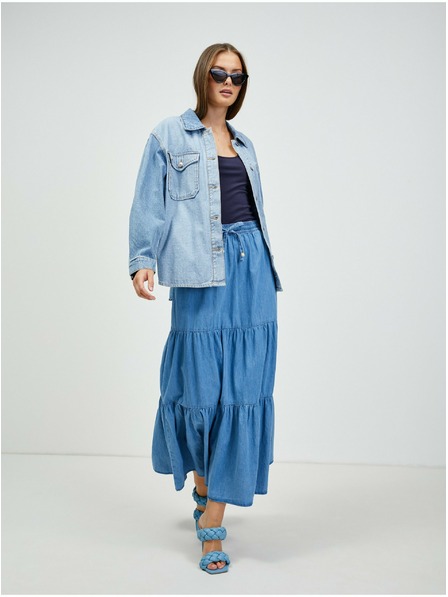 Orsay Modrá džínsová maxi sukňa s volánmi ORSAY