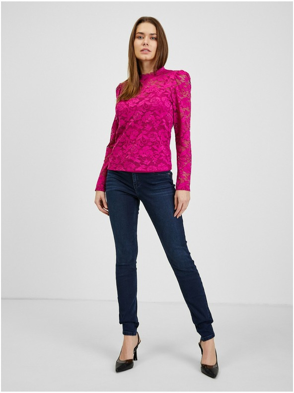 Orsay Tmavo ružové dámske čipkované tričko ORSAY