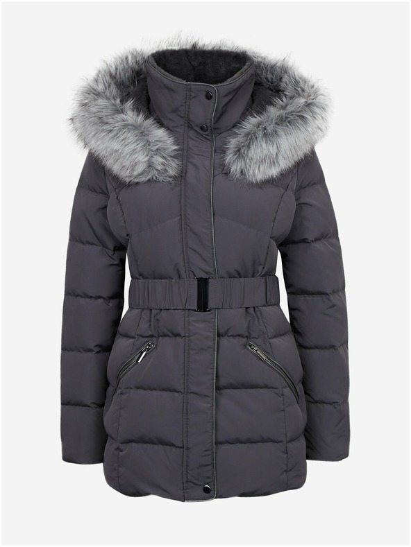 Orsay Tmavosivý dámsky zimný prešívaný kabát s opaskom ORSAY
