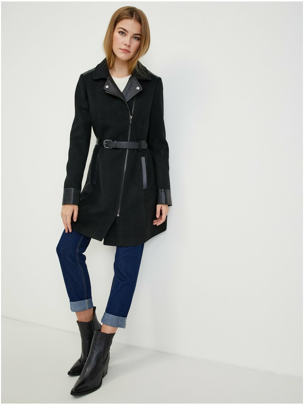 Orsay Čierny dámsky zimný kabát s vlnou ORSAY