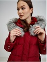Orsay Bordový dámsky páperový kabát s kapucňou a umelou kožušinou ORSAY