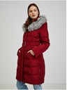Orsay Bordový dámsky páperový kabát s kapucňou a umelou kožušinou ORSAY