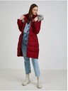 Orsay Bordový dámsky páperový kabát s kapucňou a umelou kožušinou ORSAY