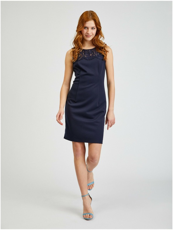 Orsay Tmavomodré dámske šaty s rukávmi a čipkou ORSAY