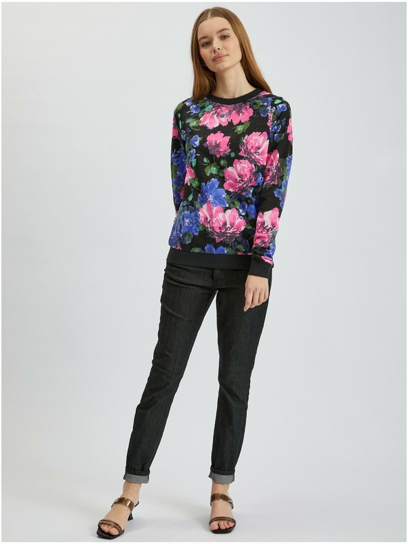 Orsay Ružovo-čierna dámska kvetinová mikina ORSAY