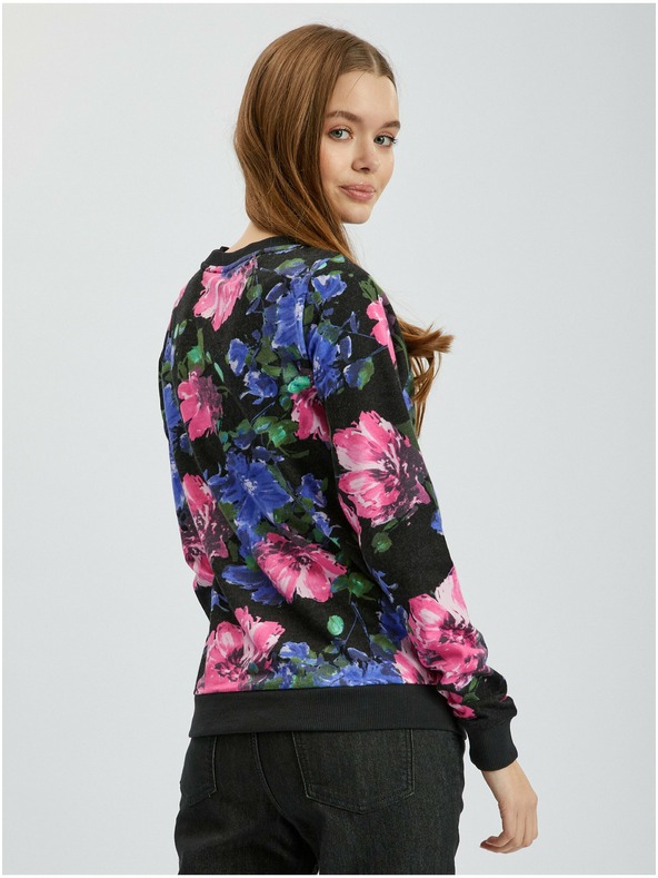 Orsay Ružovo-čierna dámska kvetinová mikina ORSAY