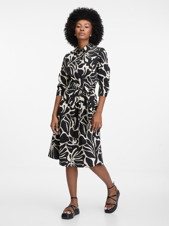 Orsay Čierne dámske vzorované košeľové šaty ORSAY