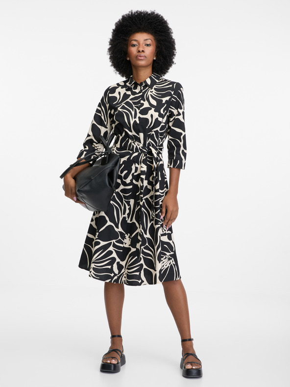 Orsay Čierne dámske vzorované košeľové šaty ORSAY