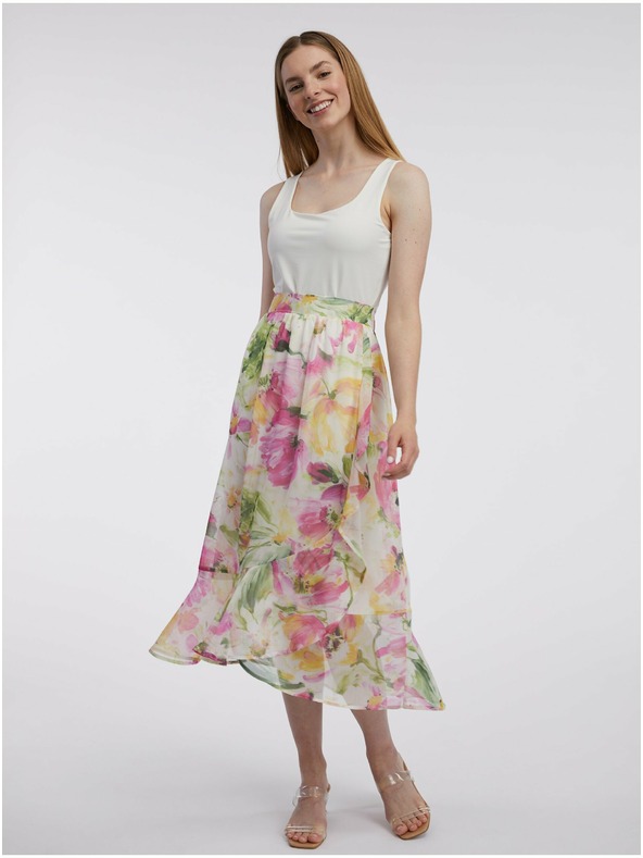 Orsay Ružovo-biela dámska kvetinová midi sukňa ORSAY