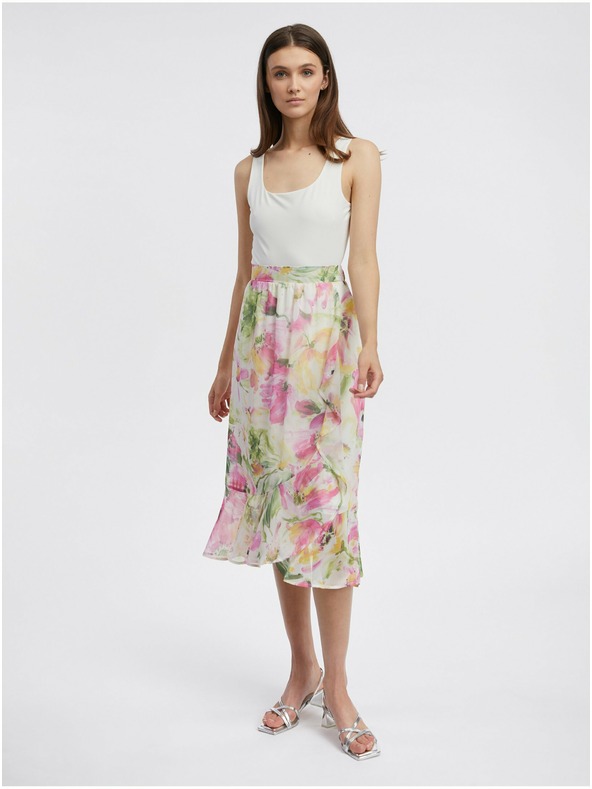 Orsay Ružovo-biela dámska kvetinová midi sukňa ORSAY