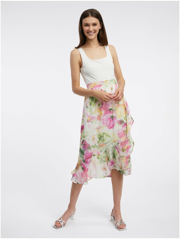 Orsay Ružovo-biela dámska kvetinová midi sukňa ORSAY