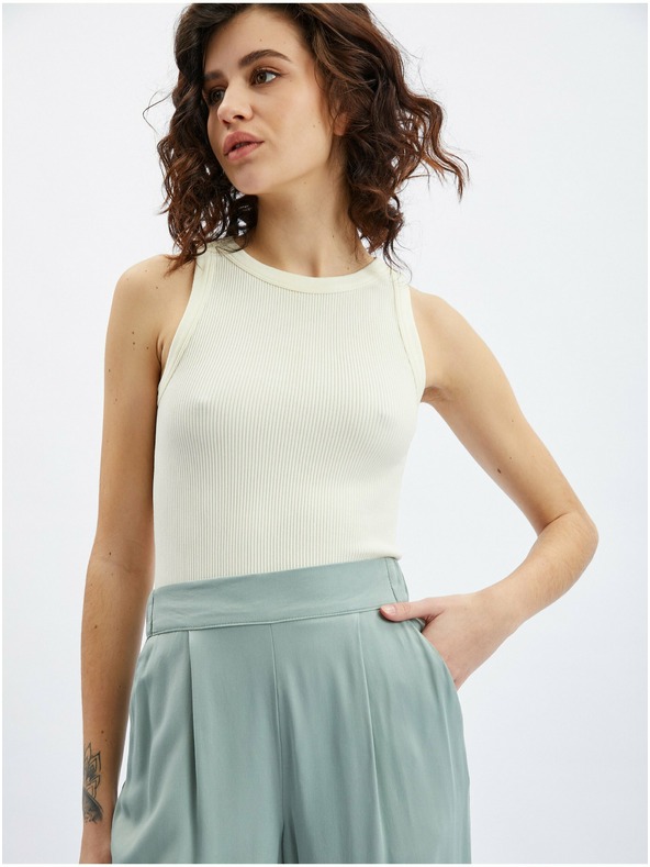 Orsay Svetlozelené dámske široké nohavice s prestrihmi ORSAY