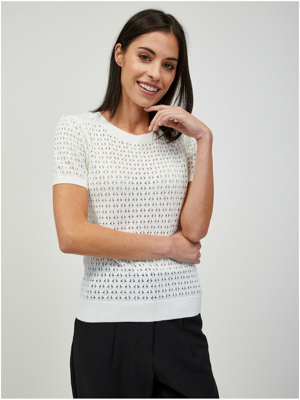 Orsay Biely dierkovaný sveter s krátkym rukávom ORSAY