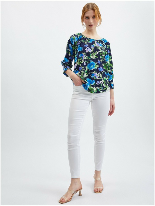Orsay Tmavomodrá dámska kvetovaná blúzka ORSAY
