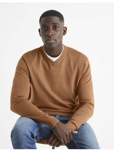 Celio Hnedý pánsky sveter Celio Befirstv