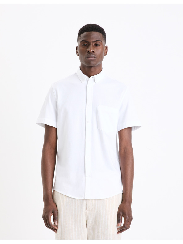 Celio Biela pánska košeľa s krátkym rukávom Celio Barik