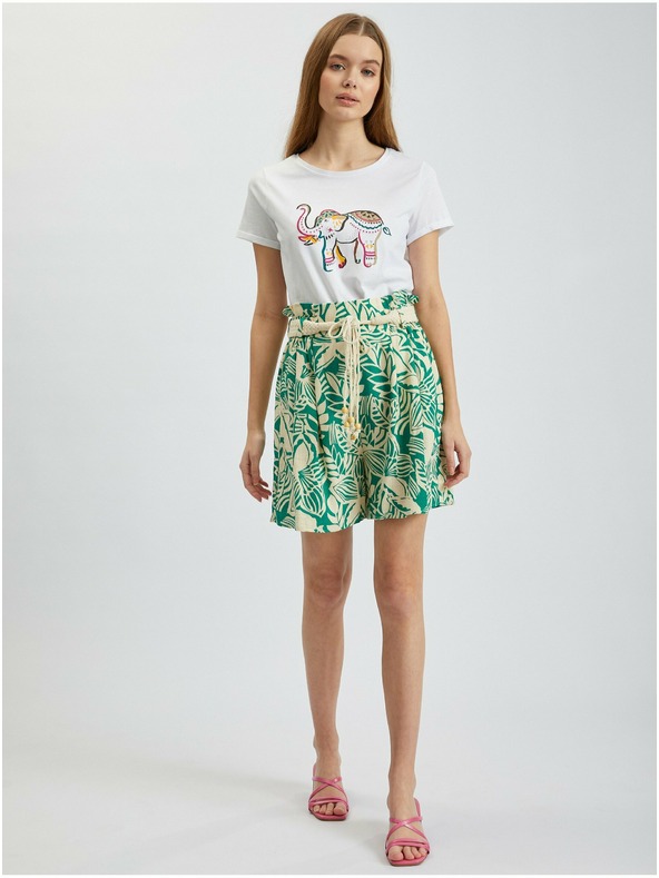 Orsay Krémové a zelené dámske vzorované šortky s plátnom ORSAY